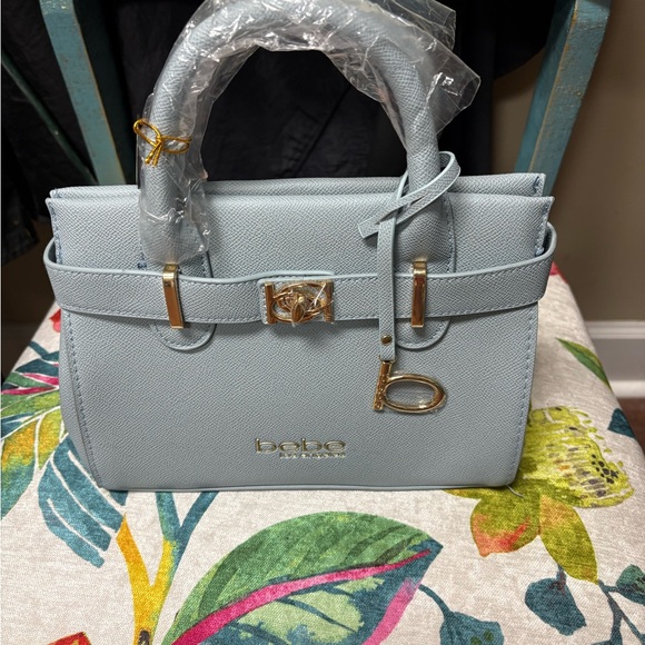 Bebe Light Blue Satchel Handbag Gold Hardware New - Picture 2 of 6